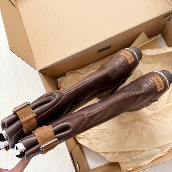 RARE Sorel Slimpack Tall Leather Riding Boots Winter Duck Boots, Nutmeg (Sz 9) - Picture 6 of 15